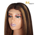 IM Beauty Highlighted 100% Human Hair 4*4 Straight Closure Wig